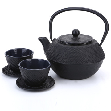 4 piece Japanese Cast Iron Teapot Set Black